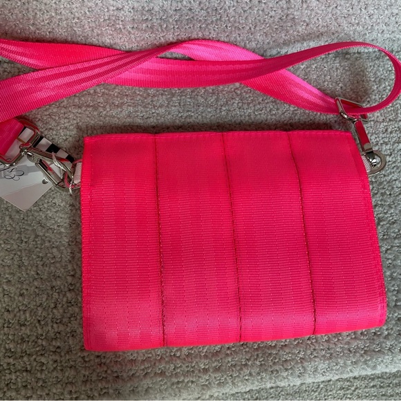 NWT Esby Foldover Crossbody Fluorescent Pink Clutch Seat Belt Bag Racing Cars - Picture 8 of 12